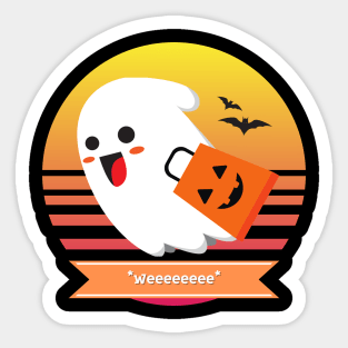 Halloween Cute Ghost Goes *Weeeeeeee* Trick or Treating with Candy Bag Sticker